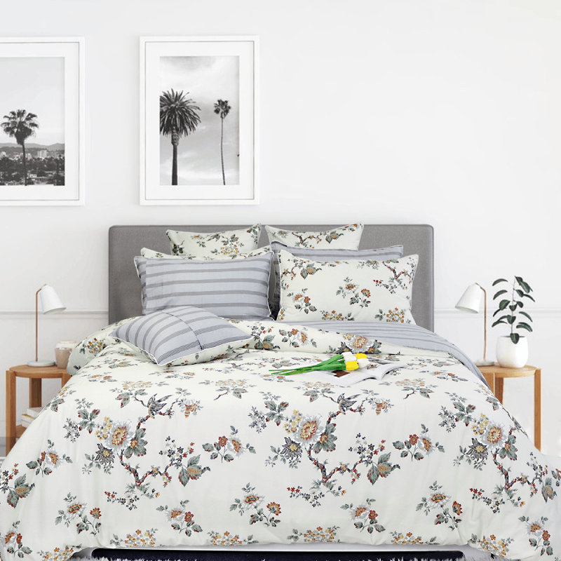 Duvet Cover Set-Beige Bird Print