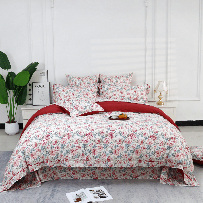 Duvet Cover Set-Vintage Red Rose
