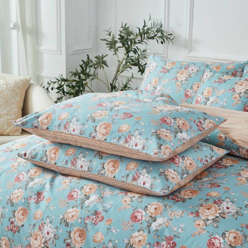 Duvet Cover Set-Blue Vintage Rose - Image 3