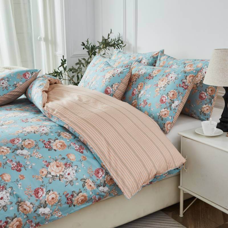 Duvet Cover Set-Blue Vintage Rose - Image 2
