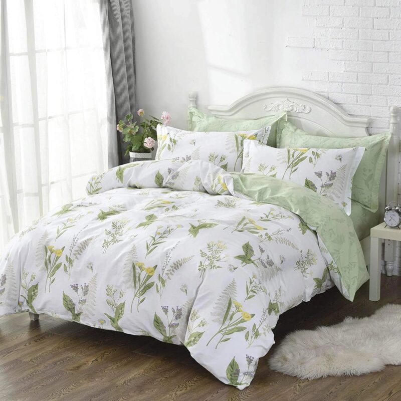 Duvet Cover Set-Yellow Floral Green Leaf
