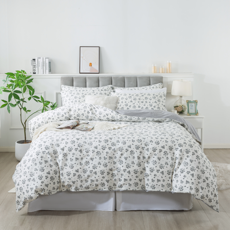 Duvet Cover Set-Grey White Floral