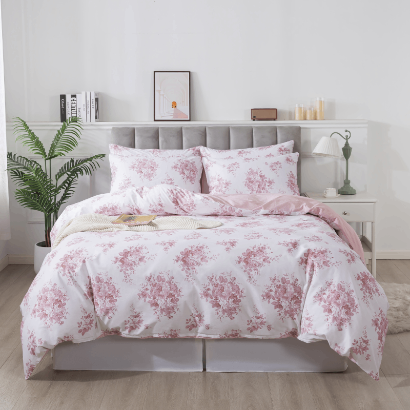 Duvet Cover Set- White and Pink Rose Floral