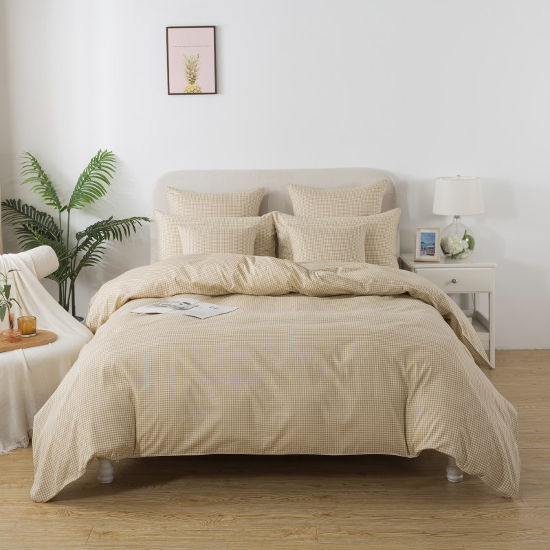 Duvet Cover Set-Brown Grid