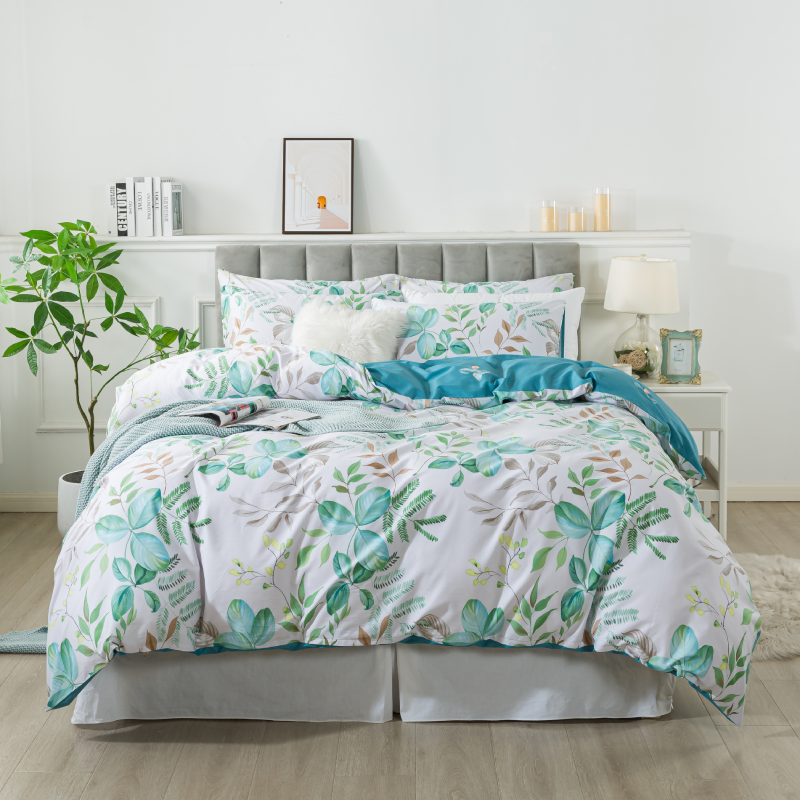 Duvet Cover Set-Teal Green Leaves
